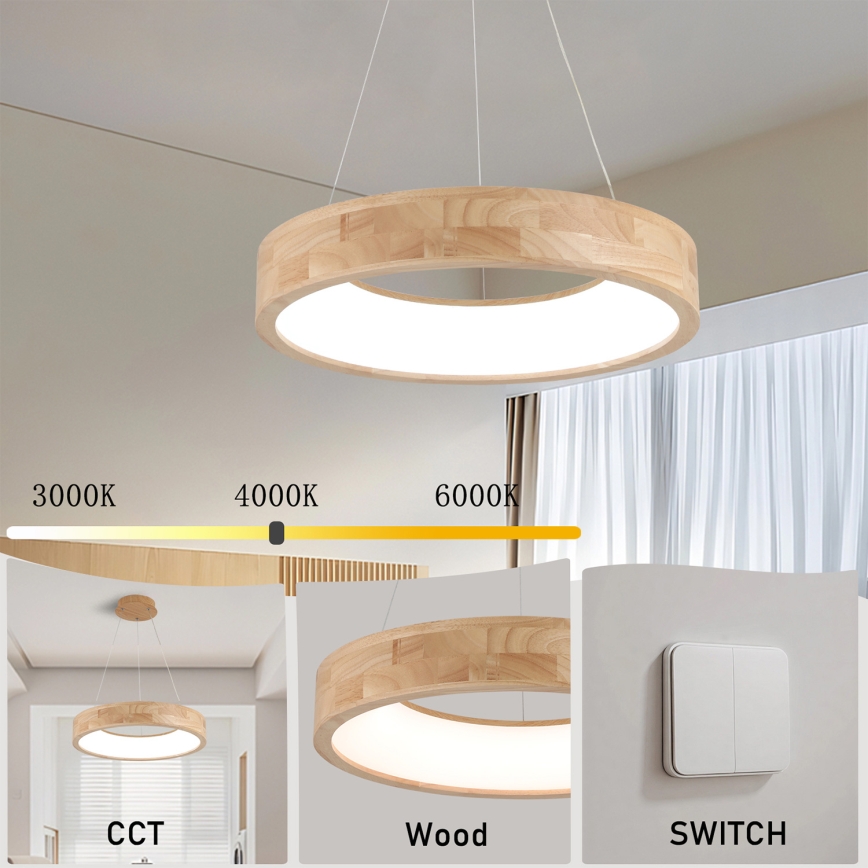 Brilagi - Κρεμαστό LED φωτιστικό σε σύρμα FALCON WOOD LED/30W/230V 3000/4000/6000K διάμ. 45 cm ξύλινο