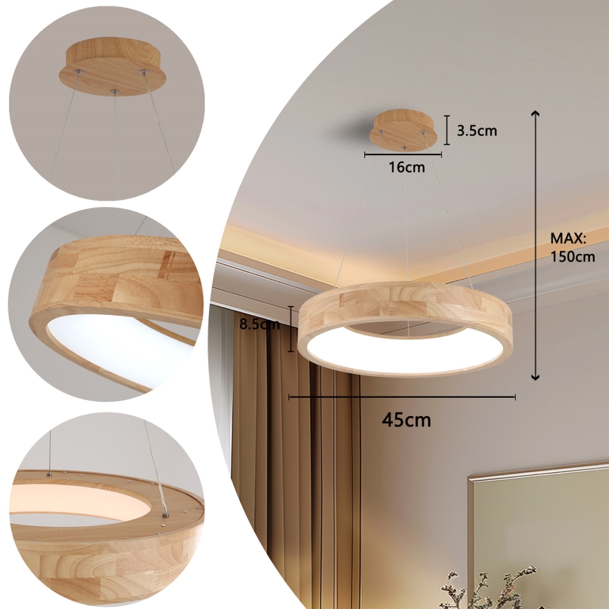 Brilagi - Κρεμαστό LED φωτιστικό σε σύρμα FALCON WOOD LED/30W/230V 3000/4000/6000K διάμ. 45 cm ξύλινο