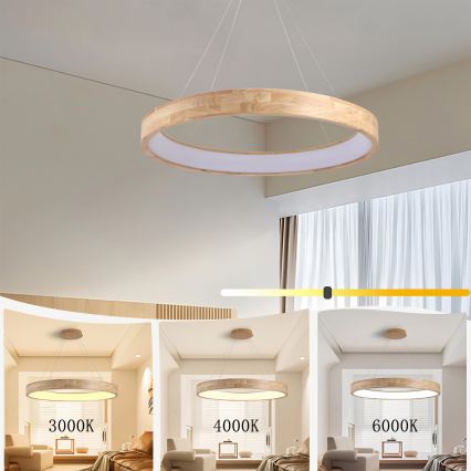 Brilagi - Κρεμαστό LED φωτιστικό με καλώδιο FALCON WOOD LED/60W/230V 3000/4000/6000K διάμ. 80 cm, ξύλινο
