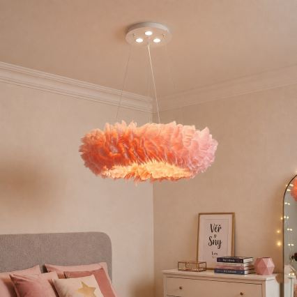 Brilagi - LED κρεμαστό φωτιστικό με καλώδιο FEATHER 3xE27/40W/230V + 3xLED/3W Ø 50 cm ροζ