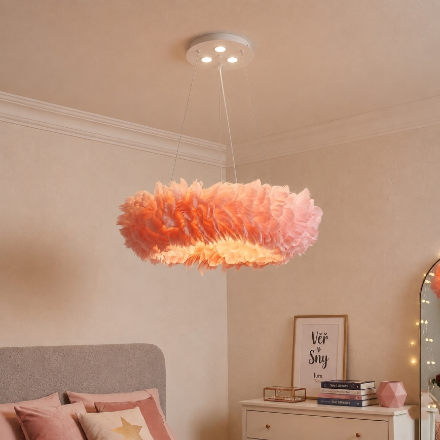 Brilagi - LED κρεμαστό φωτιστικό με καλώδιο FEATHER 3xE27/40W/230V + 3xLED/3W Ø 50 cm ροζ