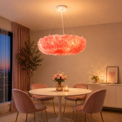 Brilagi - LED κρεμαστό φωτιστικό με καλώδιο FEATHER 3xE27/40W/230V + 3xLED/3W Ø 50 cm ροζ