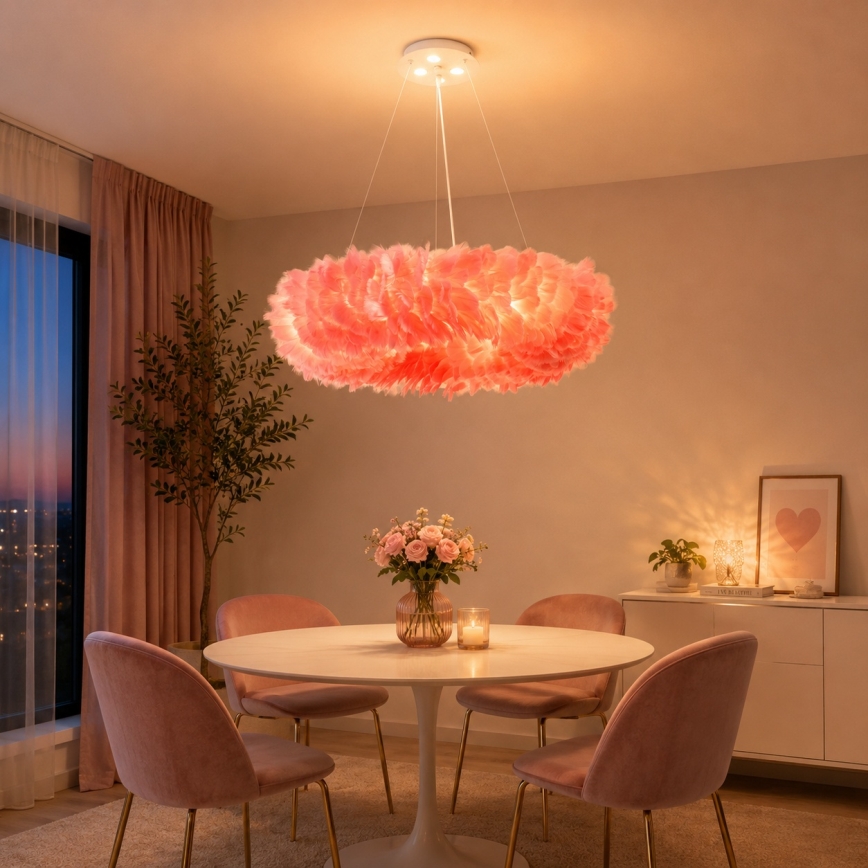 Brilagi - LED κρεμαστό φωτιστικό με καλώδιο FEATHER 3xE27/40W/230V + 3xLED/3W Ø 50 cm ροζ