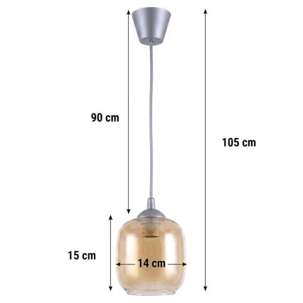 Brilagi - LED κρεμαστό φωτιστικό σε καλώδιο RETRO GLASS 1xE27/60W/230V Ø 14 εκ. ασημί/καπνιστό καφέ