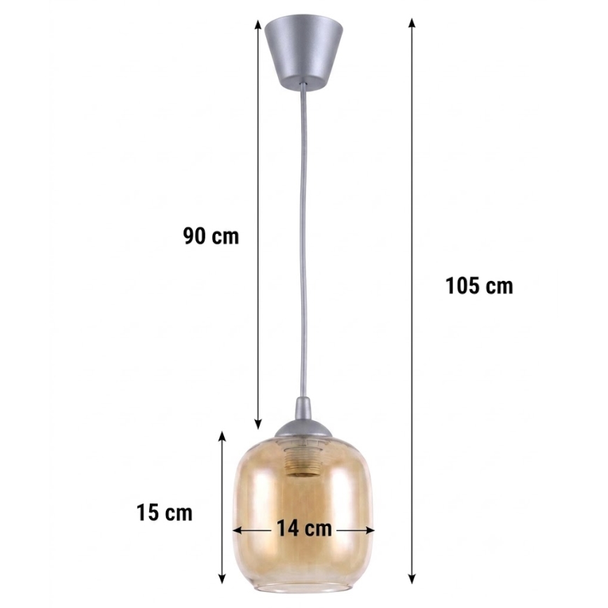 Brilagi - LED κρεμαστό φωτιστικό σε καλώδιο RETRO GLASS 1xE27/60W/230V Ø 14 εκ. ασημί/καπνιστό καφέ