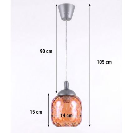 Brilagi - LED κρεμαστό φωτιστικό με καλώδιο RETRO GLASS 1xE27/60W/230V Ø 14 cm ασημί/καπνιστό καφέ