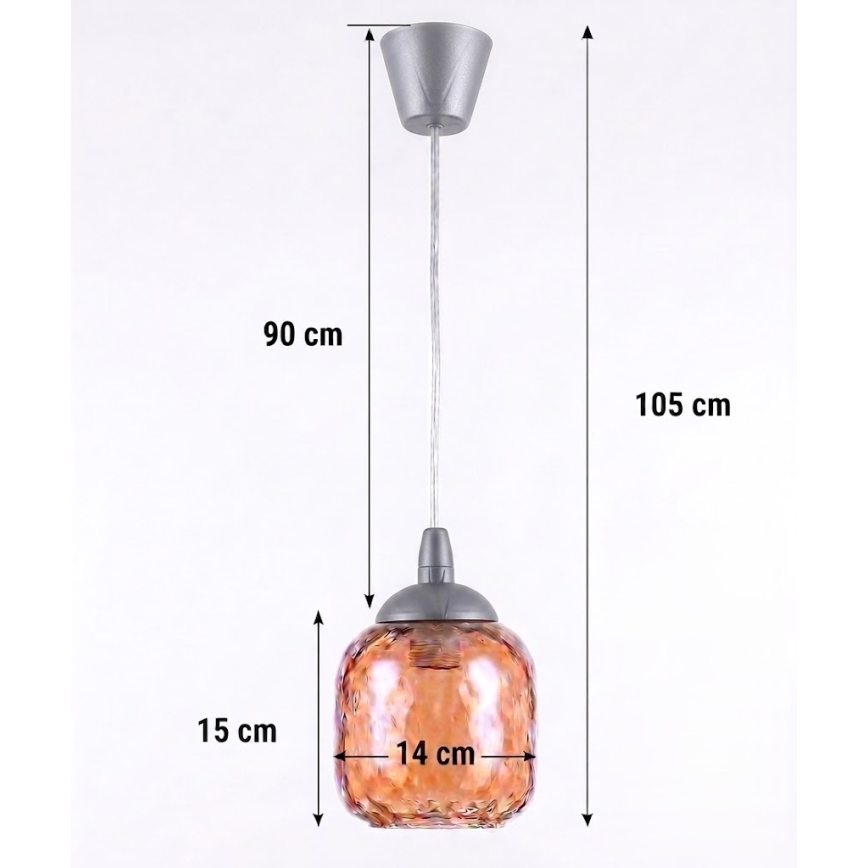 Brilagi - LED κρεμαστό φωτιστικό με καλώδιο RETRO GLASS 1xE27/60W/230V Ø 14 cm ασημί/καπνιστό καφέ