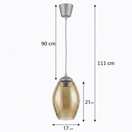 Brilagi - Μονόφωτο κρεμαστό φωτιστικό LED σε καλώδιο RETRO GLASS 1xE27/60W/230V Ø 17 cm ασημί/καπνιστή μπεζ