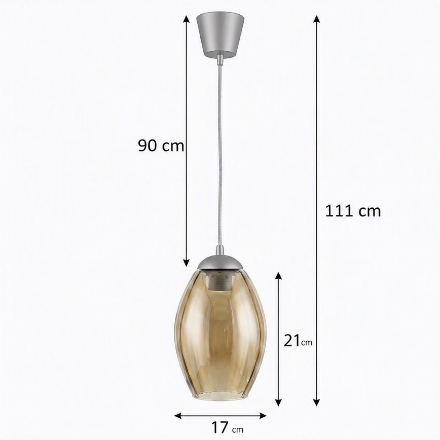 Brilagi - Μονόφωτο κρεμαστό φωτιστικό LED σε καλώδιο RETRO GLASS 1xE27/60W/230V Ø 17 cm ασημί/καπνιστή μπεζ