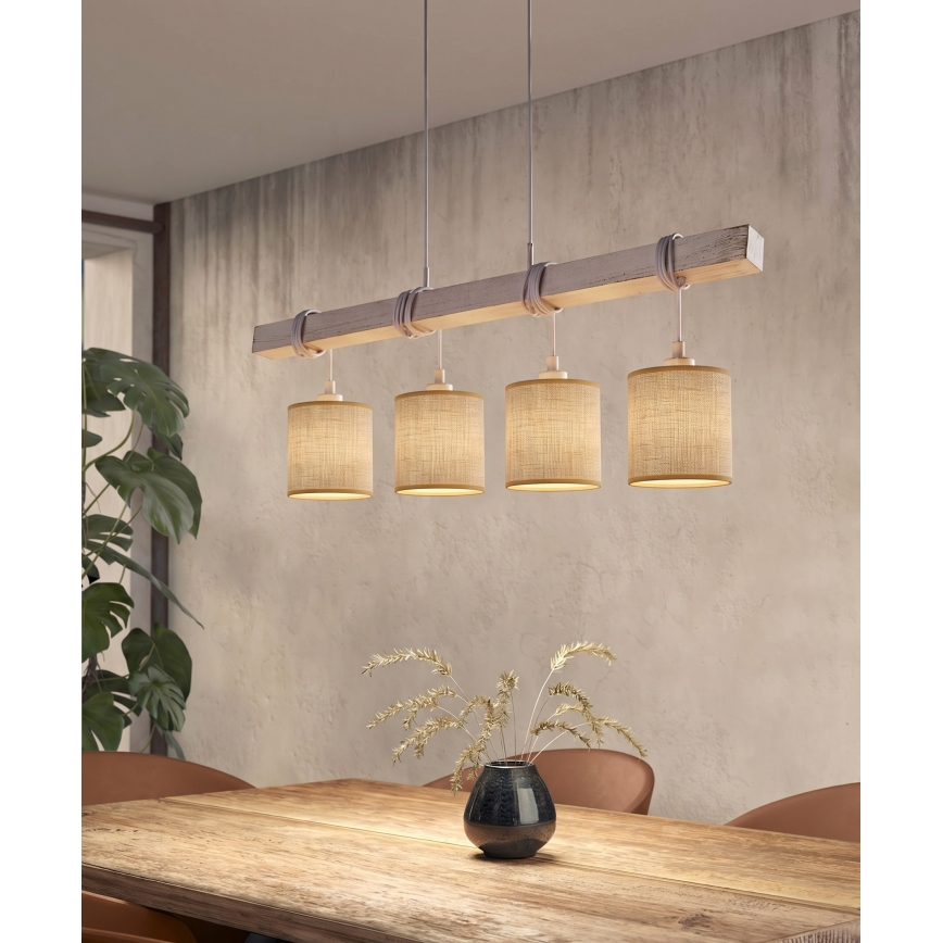 Brilagi - LED κρεμαστό φωτιστικό με καλώδιο NUBILA 4xE27/60W/230V γκρι/ανοιχτό καφέ