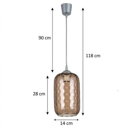 Brilagi - LED κρεμαστό φωτιστικό με καλώδιο RETRO GLASS 1xE27/60W/230V διάμ. 14 cm ασημί/καπνιστό καφέ