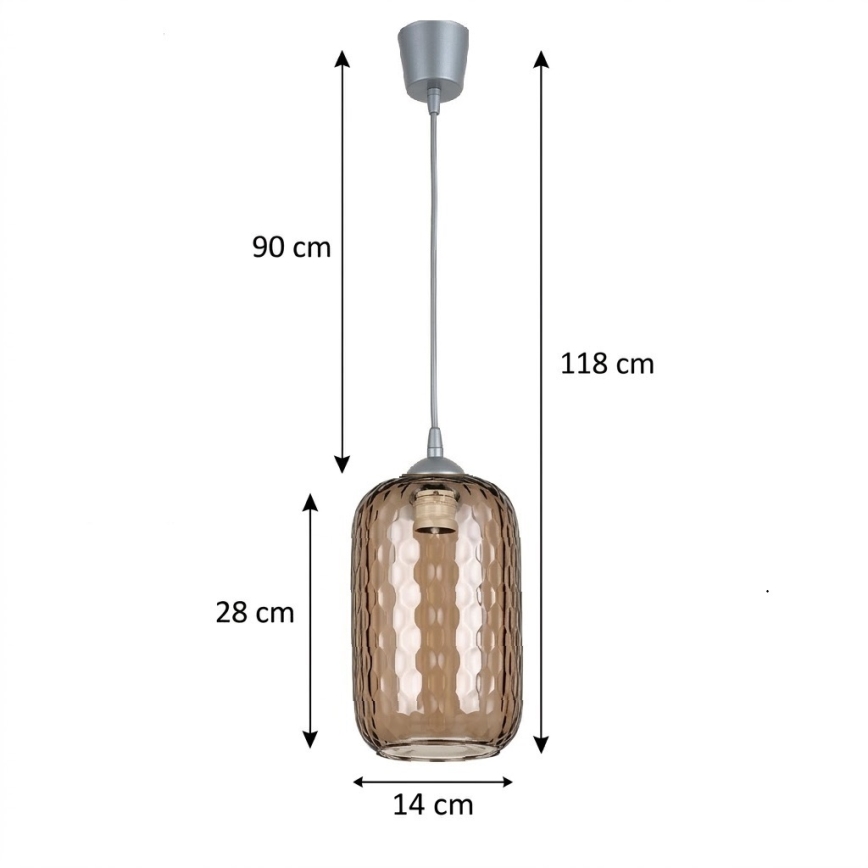 Brilagi - LED κρεμαστό φωτιστικό με καλώδιο RETRO GLASS 1xE27/60W/230V διάμ. 14 cm ασημί/καπνιστό καφέ