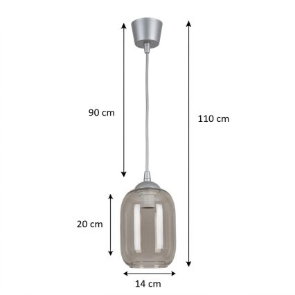 Brilagi - Κρεμαστό φωτιστικό LED με καλώδιο RETRO GLASS 1xE27/60W/230V Ø 14 cm ασημί/καπνιστό γκρι