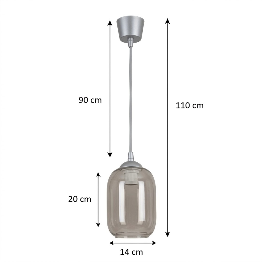 Brilagi - Κρεμαστό φωτιστικό LED με καλώδιο RETRO GLASS 1xE27/60W/230V Ø 14 cm ασημί/καπνιστό γκρι