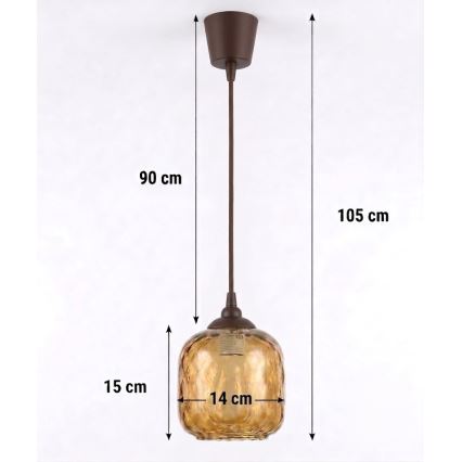 Brilagi - LED κρεμαστό φωτιστικό σε καλώδιο RETRO GLASS 1xE27/60W/230V Ø 14 cm καφέ/καπνιστό καφέ