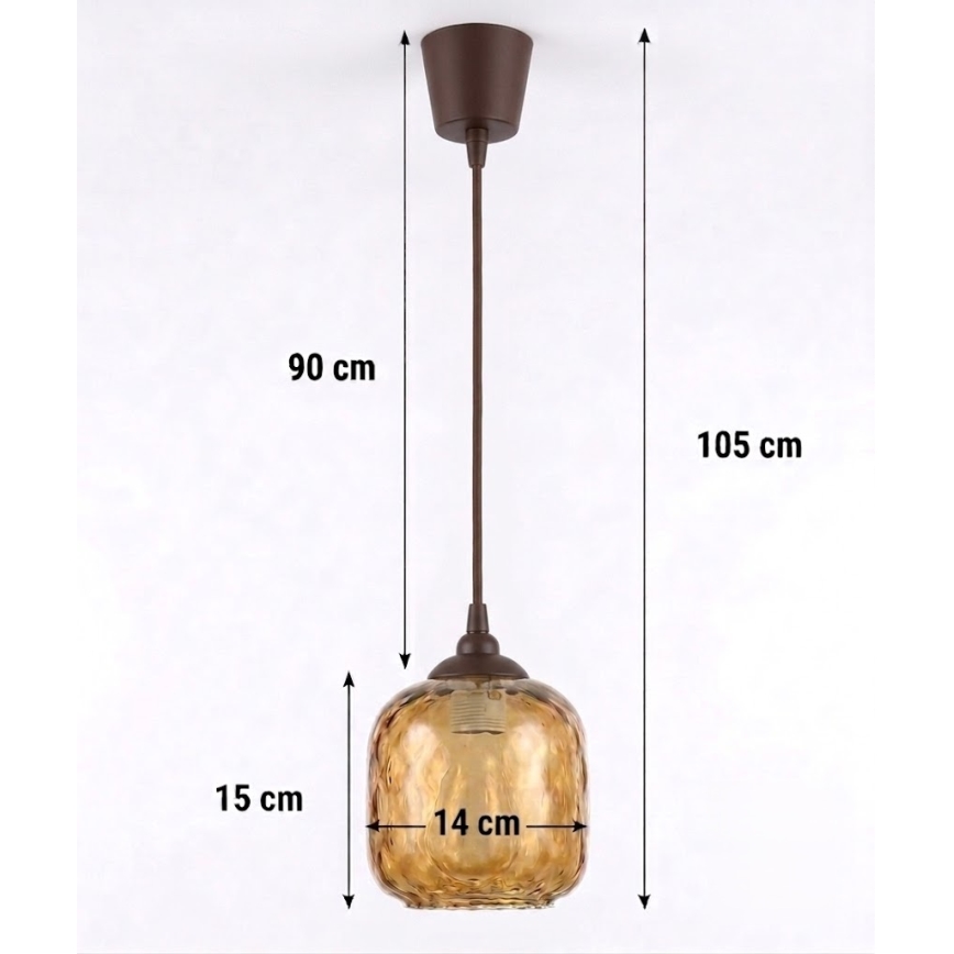 Brilagi - LED κρεμαστό φωτιστικό σε καλώδιο RETRO GLASS 1xE27/60W/230V Ø 14 cm καφέ/καπνιστό καφέ