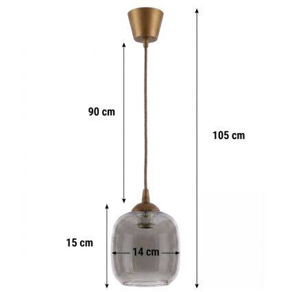 Brilagi - Κρεμαστό LED φωτιστικό με καλώδιο RETRO GLASS 1xE27/60W/230V Ø 14 cm καφέ/καπνιστό γκρι