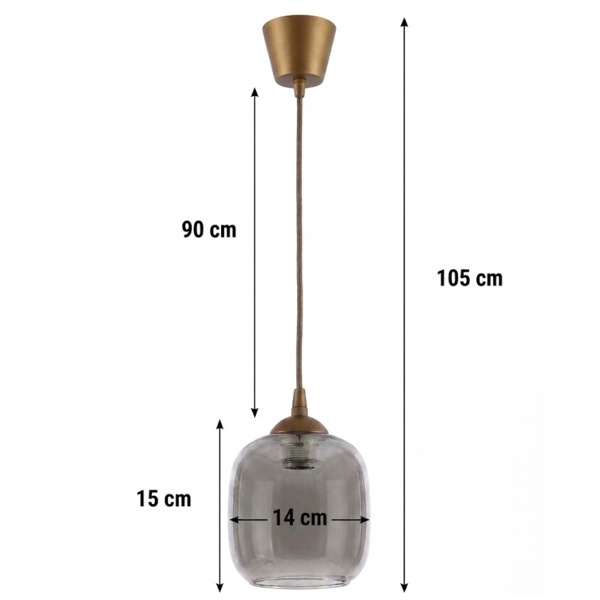 Brilagi - Κρεμαστό LED φωτιστικό με καλώδιο RETRO GLASS 1xE27/60W/230V Ø 14 cm καφέ/καπνιστό γκρι