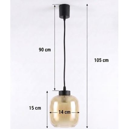 Brilagi - Κρεμαστό LED φωτιστικό με καλώδιο RETRO GLASS 1xE27/60W/230V Ø 14 cm μαύρο/καπνιστό καφέ