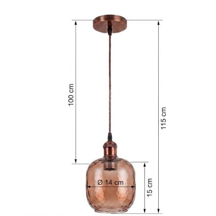 BRILAGI - LED κρεμαστό φωτιστικό με καλώδιο RETRO GLASS 1xE27/60W/230V Ø 14 cm, χάλκινο/καπνιστό καφέ