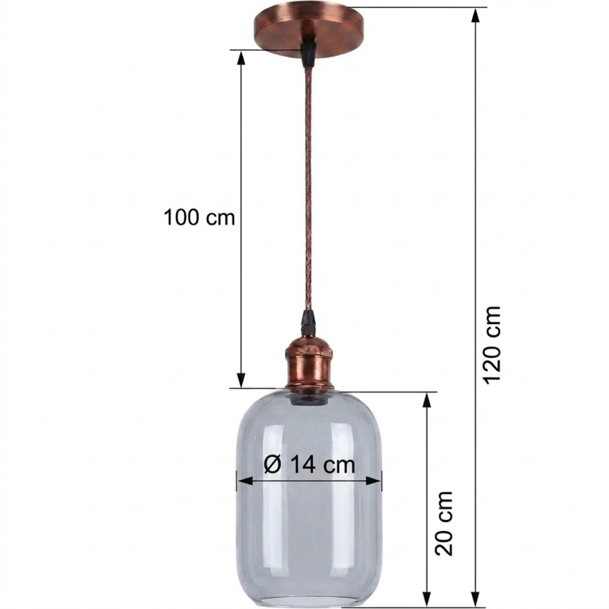 Brilagi - LED κρεμαστό φωτιστικό με καλώδιο RETRO GLASS 1xE27/60W/230V Ø 14 cm χάλκινο/καπνιστό γκρι