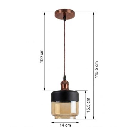 Brilagi - LED κρεμαστό φωτιστικό με καλώδιο RETRO GLASS 1xE27/60W/230V Ø 14 εκ. χάλκινο/καπνιστό μπεζ/μαύρο
