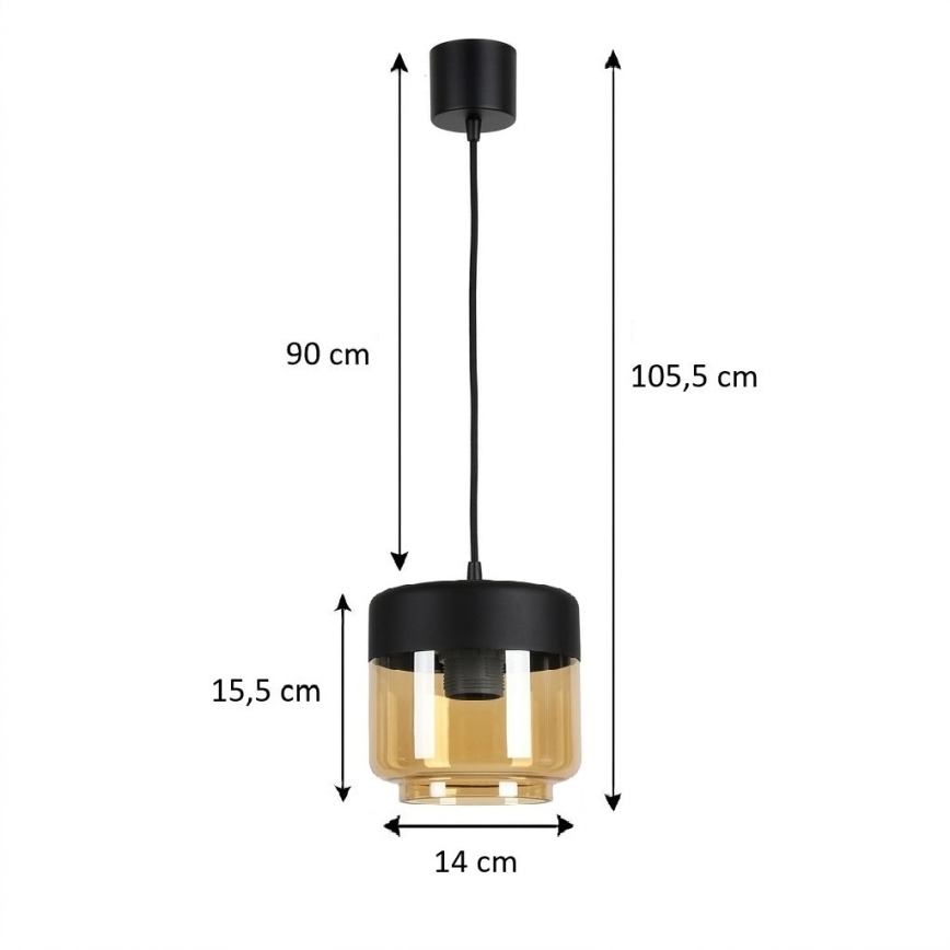 Brilagi - LED κρεμαστό φωτιστικό με καλώδιο RETRO GLASS 1xE27/60W/230V, Ø 14 cm, μαύρο/καπνιστό μπεζ
