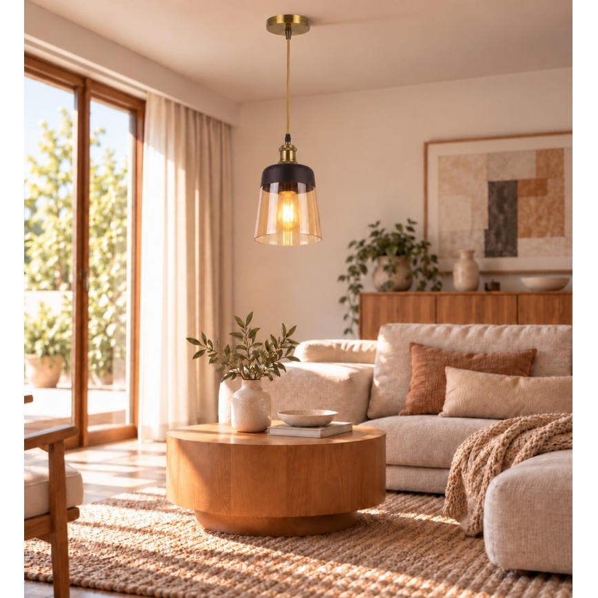 BRILAGI - LED Κρεμαστό φωτιστικό με καλώδιο RETRO GLASS 1xE27/60W/230V Ø 15,5 cm χρυσό/καπνιστό μπεζ