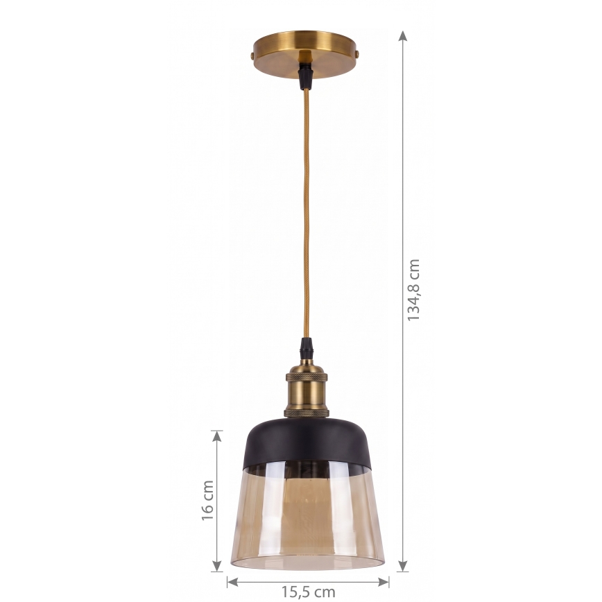 BRILAGI - LED Κρεμαστό φωτιστικό με καλώδιο RETRO GLASS 1xE27/60W/230V Ø 15,5 cm χρυσό/καπνιστό μπεζ