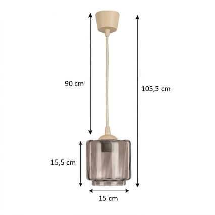 Brilagi - Κρεμαστό φωτιστικό LED με καλώδιο RETRO GLASS 1xE27/60W/230V διάμ. 15 cm μπεζ/καπνιστό μπεζ