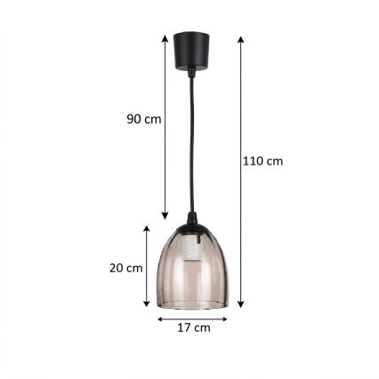 Brilagi - LED κρεμαστό φωτιστικό με καλώδιο RETRO GLASS 1xE27/60W/230V Ø 17 cm μαύρο/καπνιστό μπεζ