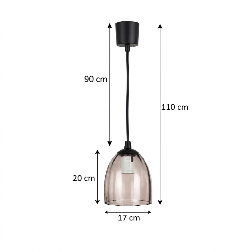 Brilagi - LED κρεμαστό φωτιστικό με καλώδιο RETRO GLASS 1xE27/60W/230V Ø 17 cm μαύρο/καπνιστό μπεζ