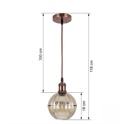 Brilagi - LED κρεμαστό φωτιστικό με καλώδιο RETRO GLASS 1xE27/60W/230V Ø 18 cm λευκό/καπνιστό καφέ