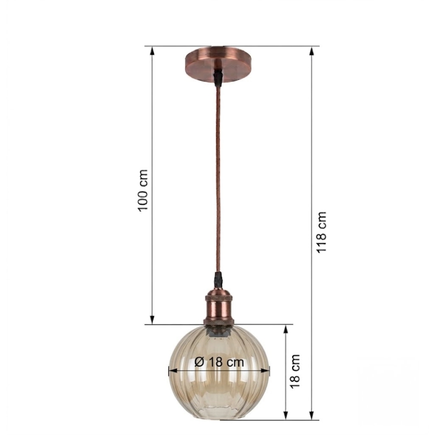 Brilagi - LED κρεμαστό φωτιστικό με καλώδιο RETRO GLASS 1xE27/60W/230V Ø 18 cm λευκό/καπνιστό καφέ