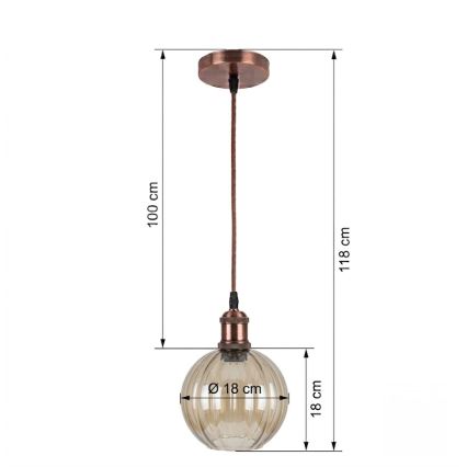BRILAGI - Κρεμαστό φωτιστικό LED με καλώδιο RETRO GLASS 1xE27/60W/230V Ø 18 εκ. χάλκινο/καπνιστό καφέ