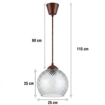Brilagi - LED κρεμαστό φωτιστικό σε ντίζα RETRO GLASS, 1xE27/60W/230V, Ø 25 cm, Καφέ/Καπνιστό γκρι