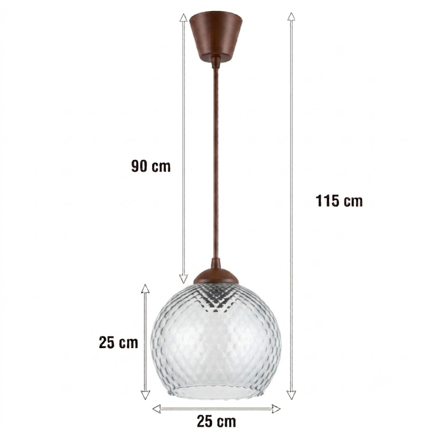 Brilagi - LED κρεμαστό φωτιστικό σε ντίζα RETRO GLASS, 1xE27/60W/230V, Ø 25 cm, Καφέ/Καπνιστό γκρι