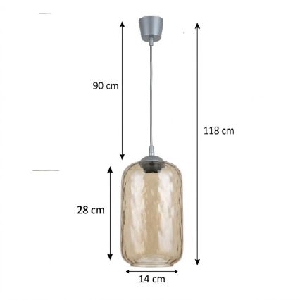 BRILAGI - Κρεμαστό φωτιστικό LED με καλώδιο RETRO GLASS 1xE27/60W/230V διάμετρος 14 cm ασημί/καπνιστό καφέ