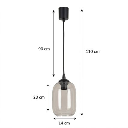 Brilagi - Κρεμαστό φωτιστικό LED με καλώδιο RETRO GLASS 1xE27/60W/230V Ø 14 cm μαύρο/καπνιστό γκρι