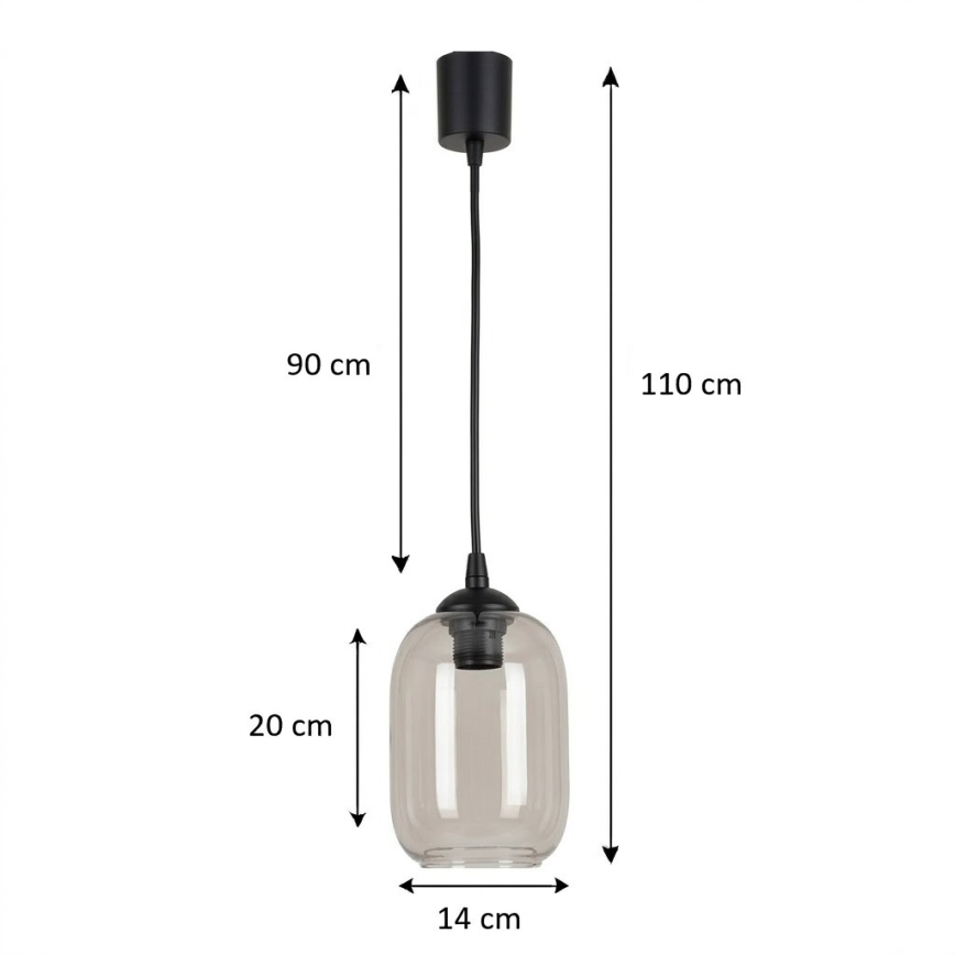 Brilagi - Κρεμαστό φωτιστικό LED με καλώδιο RETRO GLASS 1xE27/60W/230V Ø 14 cm μαύρο/καπνιστό γκρι