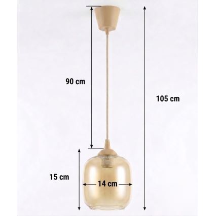 Brilagi - LED κρεμαστό φωτιστικό με καλώδιο RETRO GLASS 1xE27/60W/230V Ø 14 cm μπεζ/καπνιστό καφέ