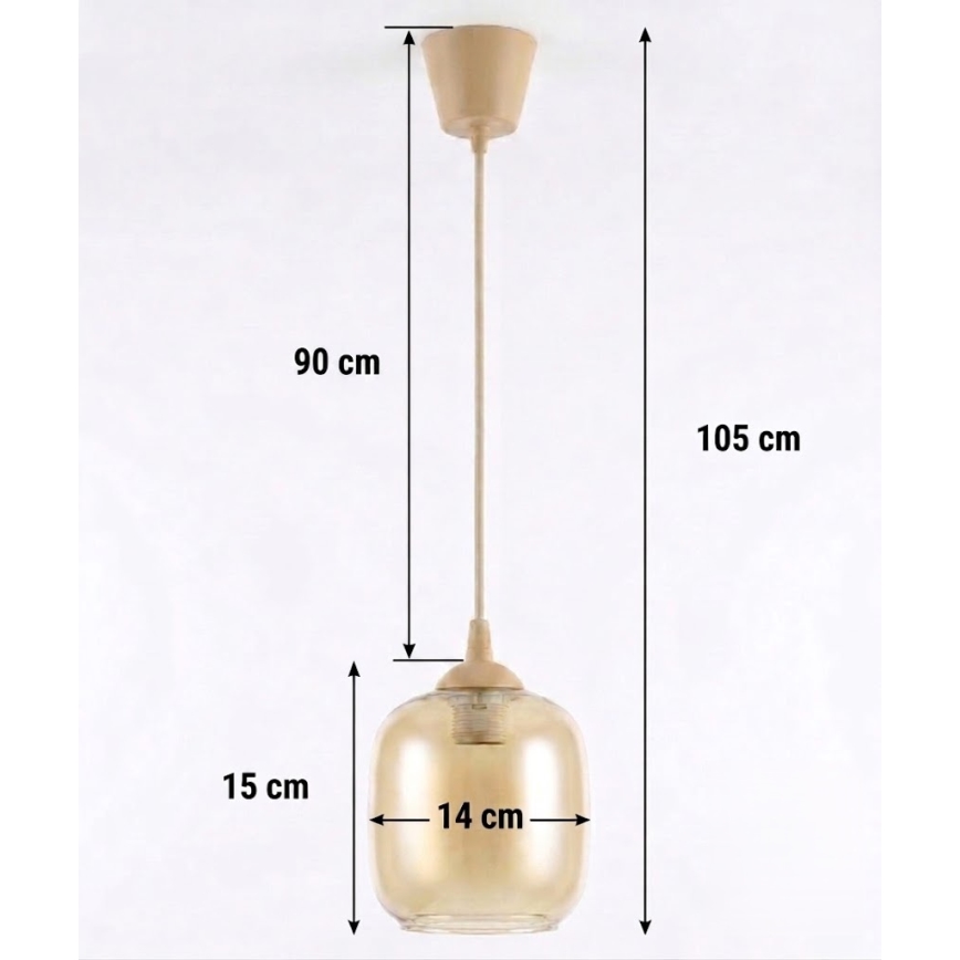 Brilagi - LED κρεμαστό φωτιστικό με καλώδιο RETRO GLASS 1xE27/60W/230V Ø 14 cm μπεζ/καπνιστό καφέ