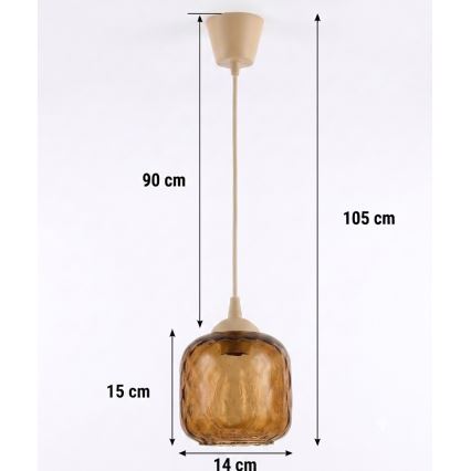 Brilagi - LED κρεμαστό φωτιστικό με καλώδιο RETRO GLASS 1xE27/60W/230V Ø 14 cm μπεζ/καπνιστό καφέ