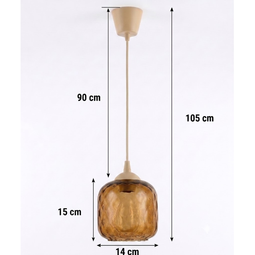Brilagi - LED κρεμαστό φωτιστικό με καλώδιο RETRO GLASS 1xE27/60W/230V Ø 14 cm μπεζ/καπνιστό καφέ