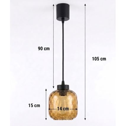 Brilagi - Κρεμαστό φωτιστικό LED με καλώδιο RETRO GLASS 1xE27/60W/230V Ø 14 cm μαύρο/καπνιστό καφέ