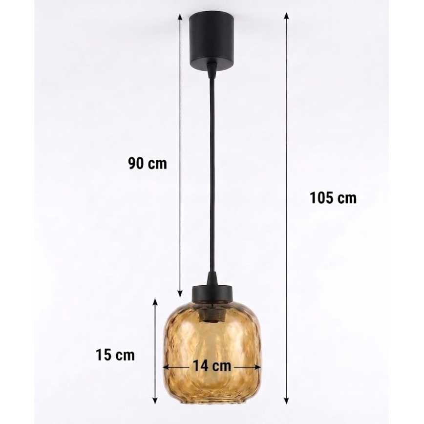 Brilagi - Κρεμαστό φωτιστικό LED με καλώδιο RETRO GLASS 1xE27/60W/230V Ø 14 cm μαύρο/καπνιστό καφέ