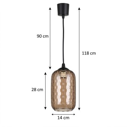 Brilagi - Κρεμαστό φωτιστικό LED με καλώδιο RETRO GLASS 1xE27/60W/230V διάμ. 14 εκ. μαύρο/καπνιστό καφέ