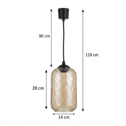 Brilagi - Κρεμαστό φωτιστικό LED σε καλώδιο RETRO GLASS 1xE27/60W/230V Ø 14 εκ. μαύρο/καπνιστό καφέ