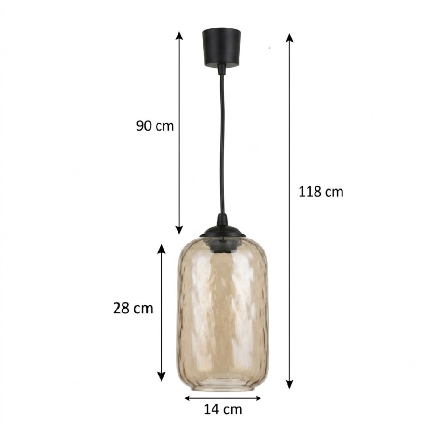 Brilagi - Κρεμαστό φωτιστικό LED σε καλώδιο RETRO GLASS 1xE27/60W/230V Ø 14 εκ. μαύρο/καπνιστό καφέ