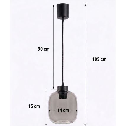 Brilagi - LED κρεμαστό φωτιστικό με καλώδιο RETRO GLASS 1xE27/60W/230V διάμ. 14 cm μαύρο/καπνιστό γκρι